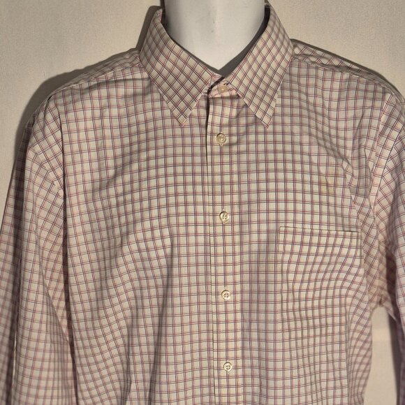 STAFFORD Dress shirt white-grey-orange Lines/checks in size 16.5/ 36-37  NWOT - Picture 1 of 13